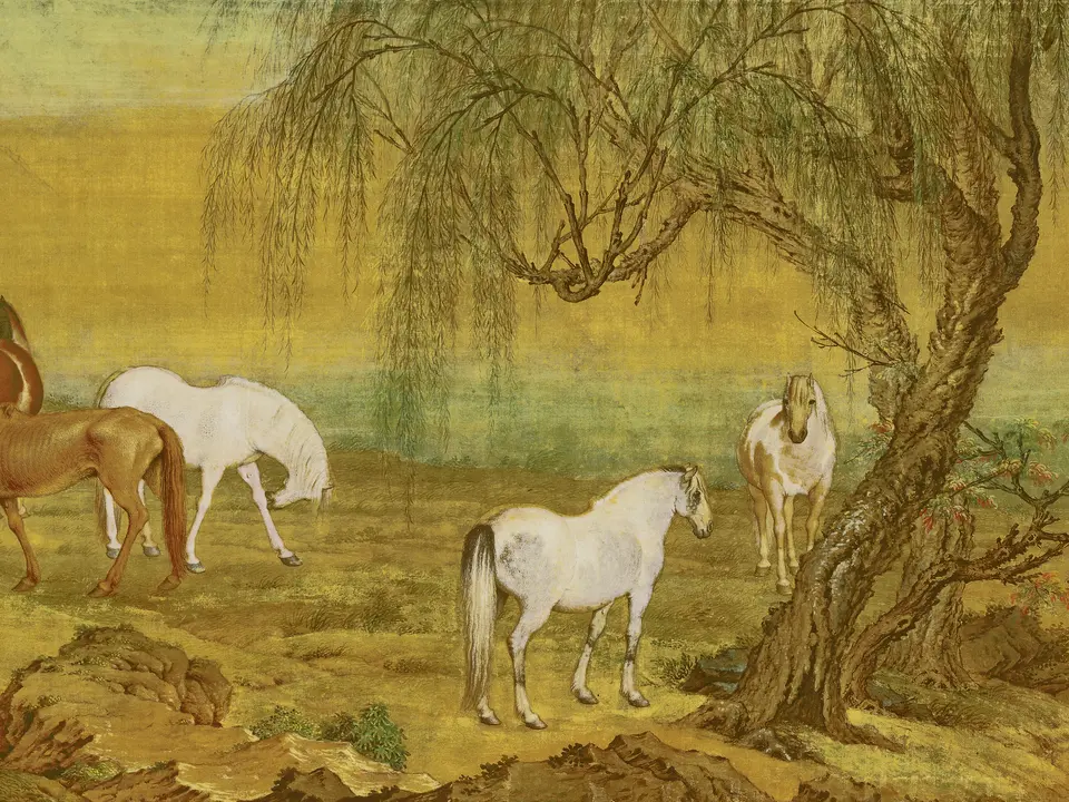 郊原牧马图，作者郎世宁，约18世纪