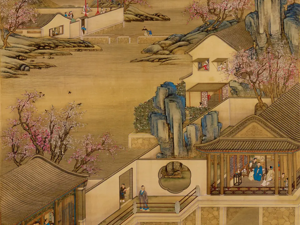 雍正十二月圆明园行乐图，作者郎世宁，约雍正年间（1723-1735年）