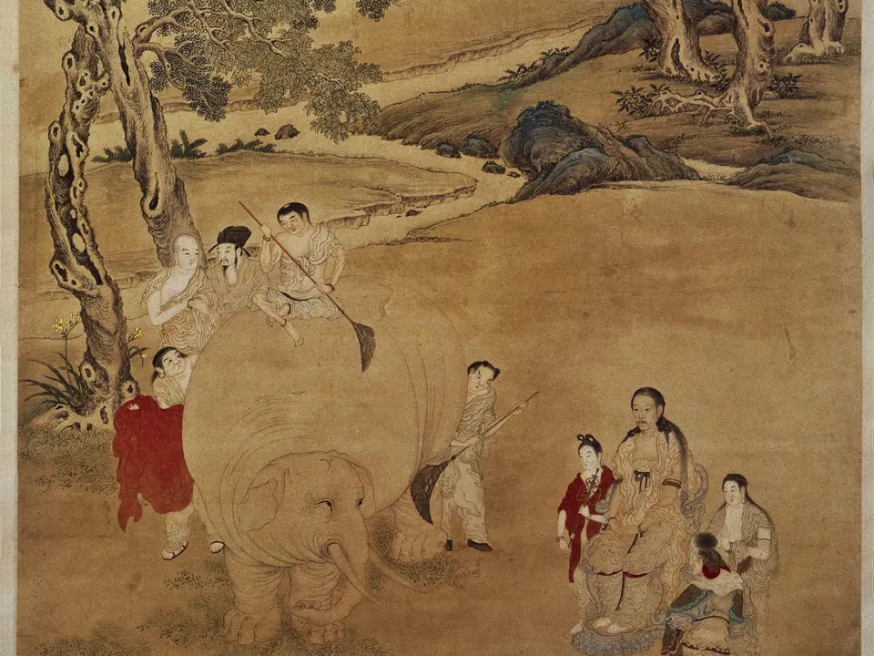 乾隆皇帝洗象图轴,作者丁观鹏,约18世纪