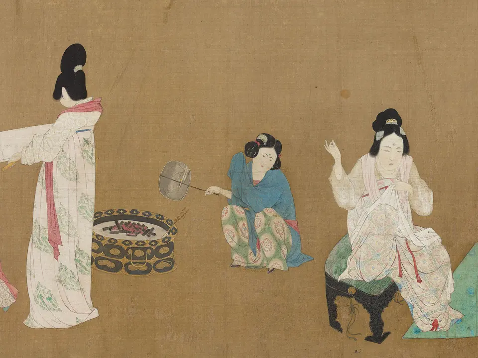 摹张萱捣练图，约12世纪