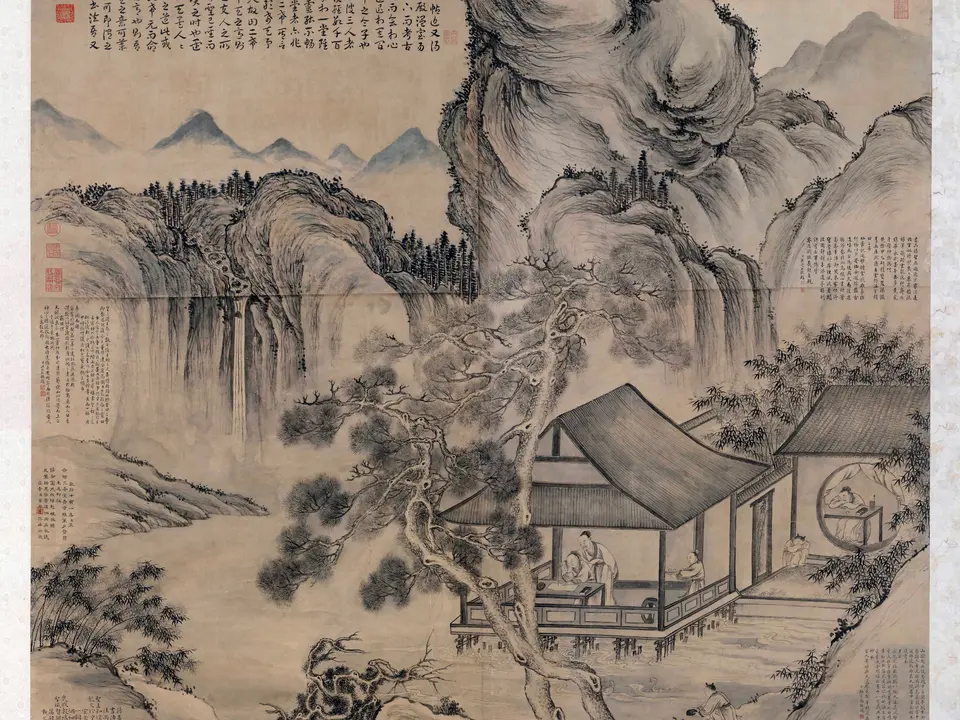 清代董邦达《三希堂记意图》全幅，纸本水墨