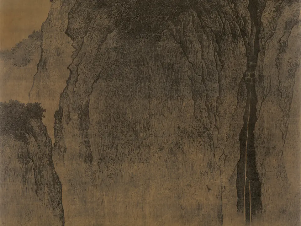 宋代·北宋范宽《溪山行旅图》全幅,绢本水墨,206.3 × 103.3 cm,约11世纪初