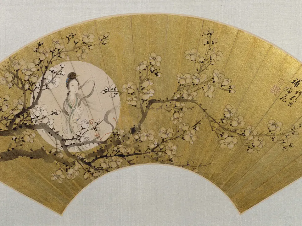 梅月嫦娥扇面，19世纪