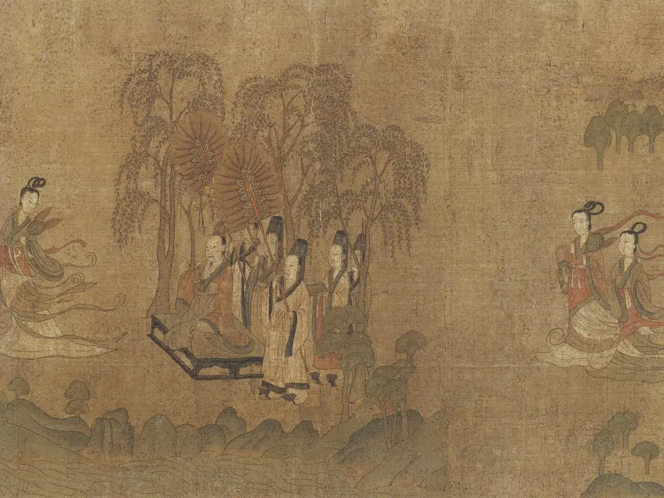 宋代·北宋《摹顾恺之洛神赋图(北京故宫甲本)》全幅,绢本设色,纵27.1厘米,横572.8厘米,约11-12世纪