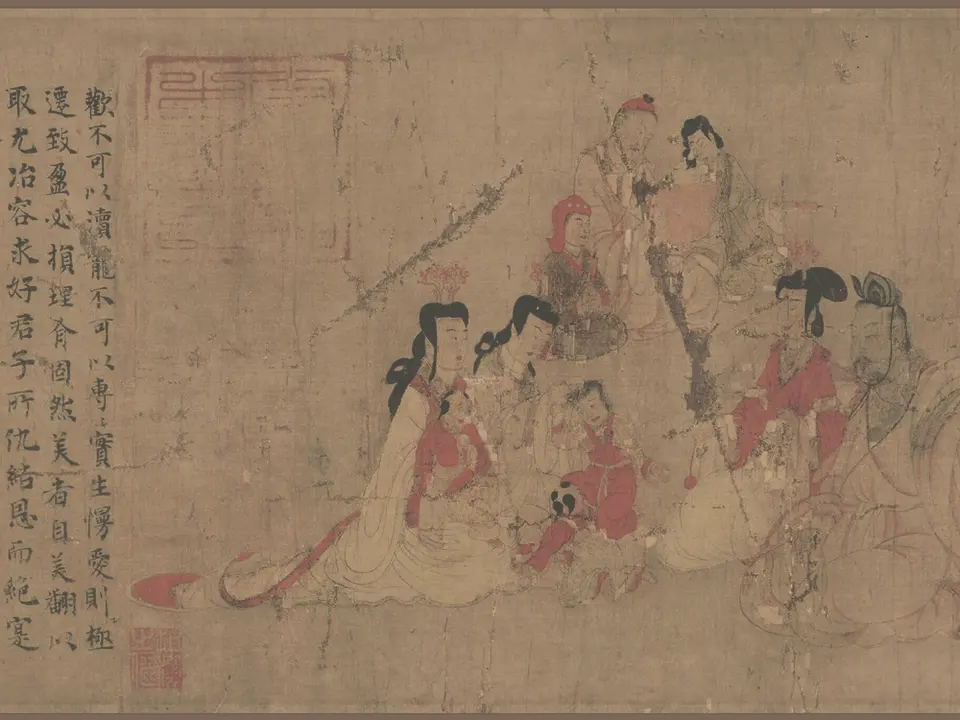 唐代佚名（摹）《顾恺之女史箴图（唐摹本）》全幅，绢本设色，约公元380-400年