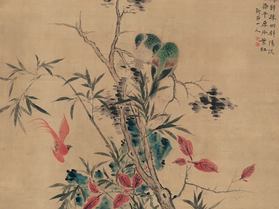隔水吟窗图轴,作者华喦