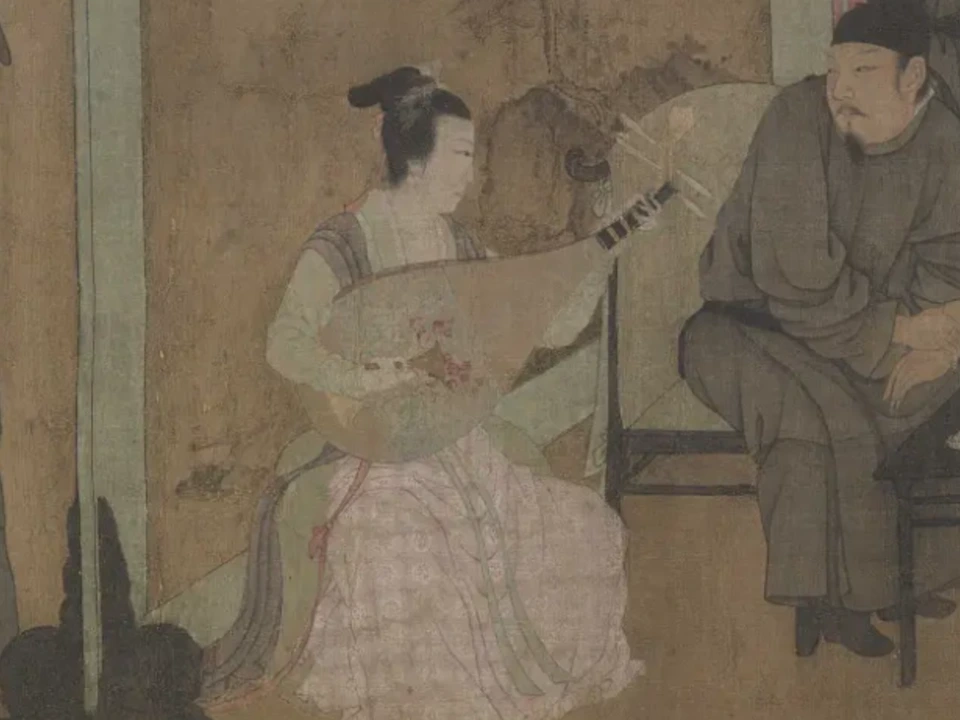 韩熙载夜宴图（宋摹本）李家明之妹弹琵琶细节