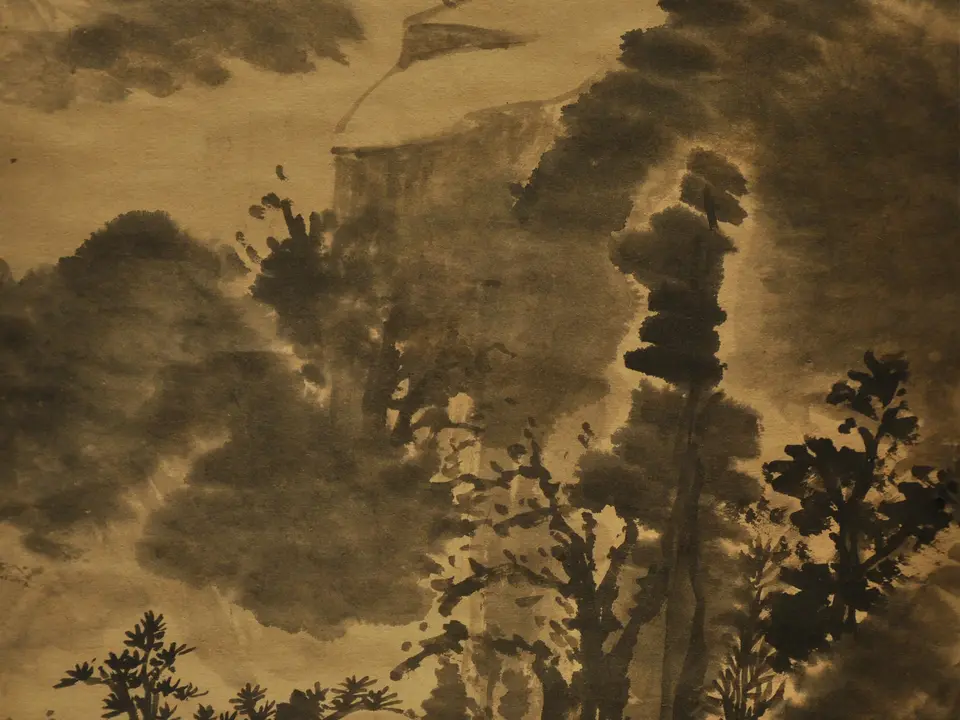 泼墨溪山图轴，作者髡残，未知