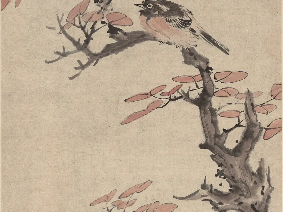 红叶秋禽图,作者蓝瑛,17世纪