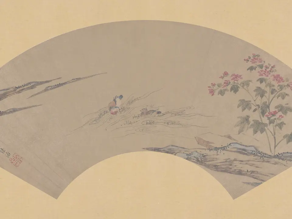 花鸟扇面，16世纪