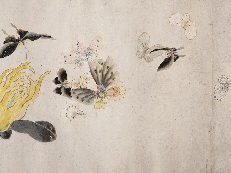 花卉蝴蝶图卷，作者马荃，未知