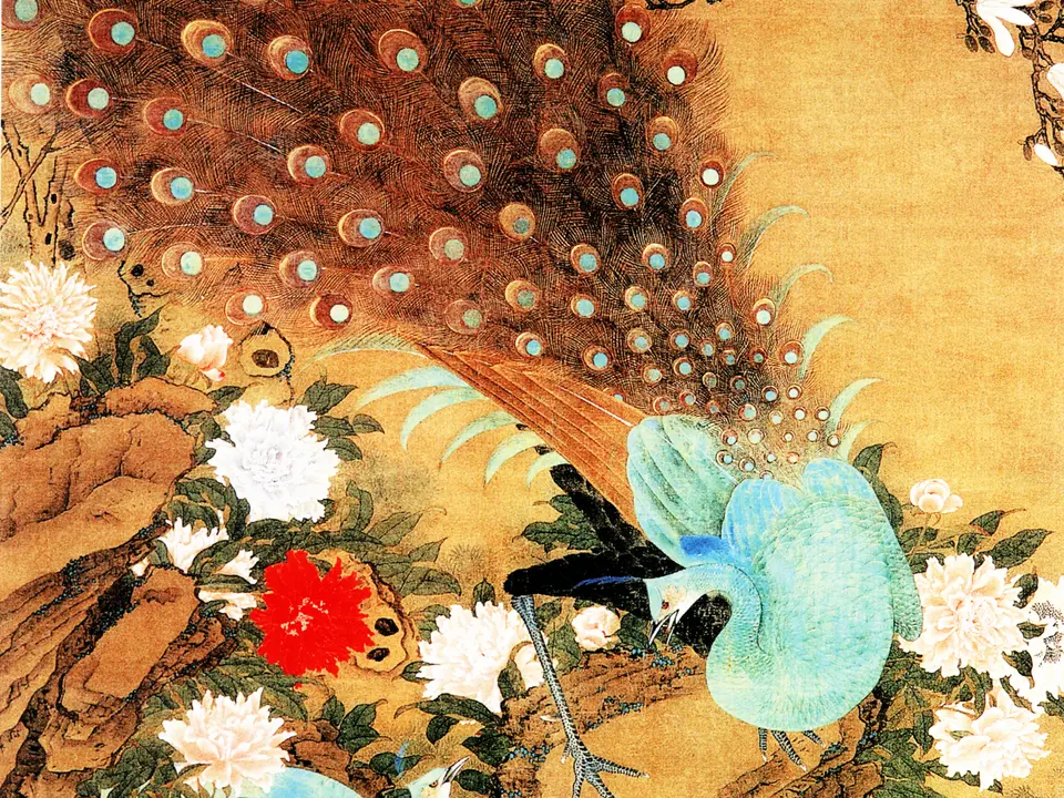 清代《玉兰孔雀图》全幅