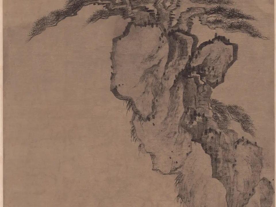 清代梅清《山水图》全幅,绢本设色,53 × 135 cm