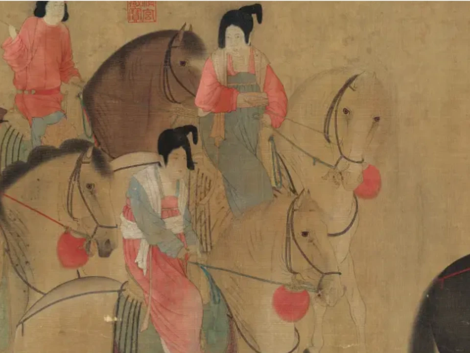 两位贵妇并骑:盛唐贵族女子的春日出游