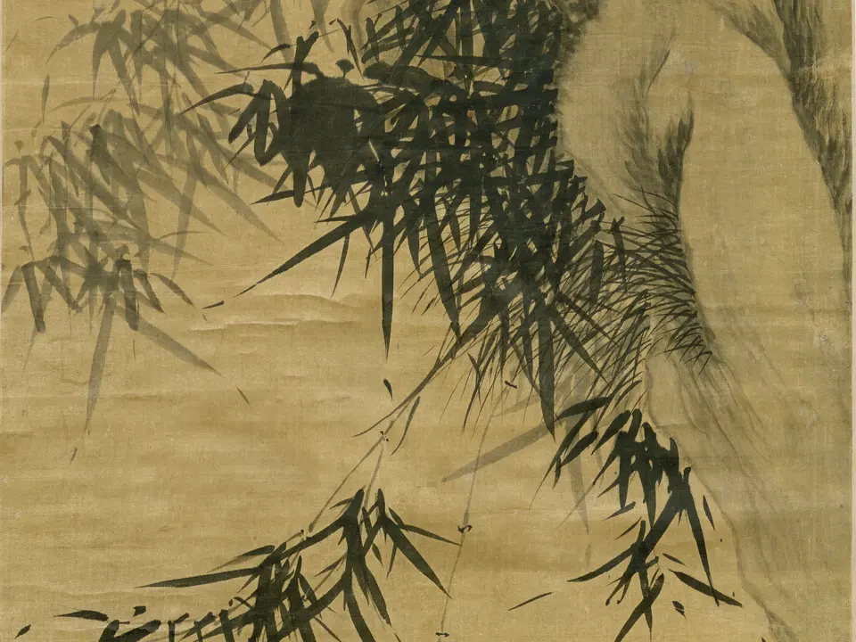 清代《竹石图》全幅,绢本,53 × 136 cm