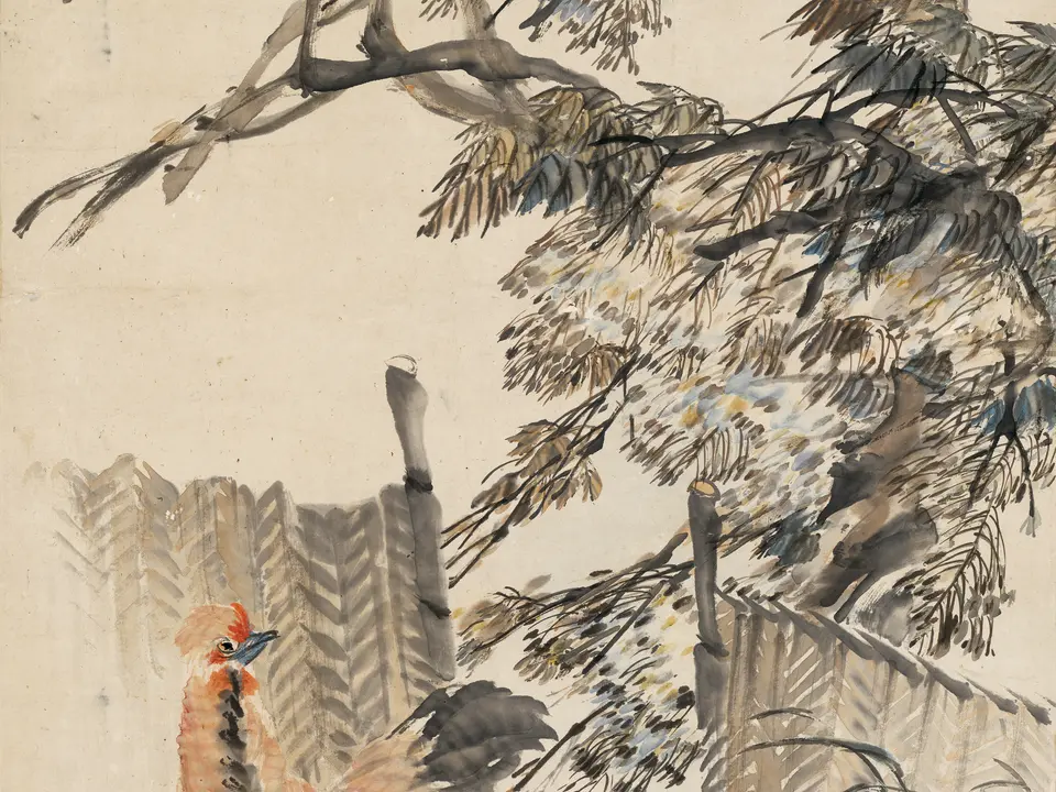 群鸡紫绶图,作者任伯年