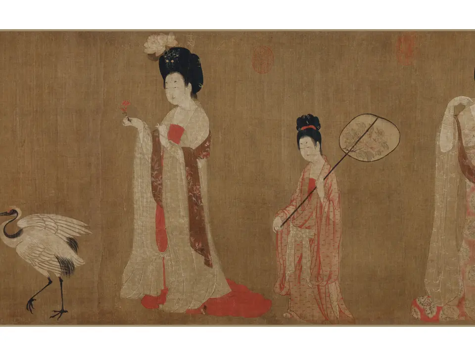 唐代周昉《簪花仕女图》全幅,绢本设色,46 × 180 cm,约8世纪