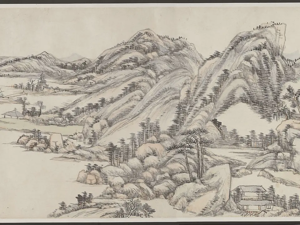 清代王原祁《仿黄子久晴峦霁翠图卷》全幅,纸本水墨,25 x 279 cm,约18世纪初