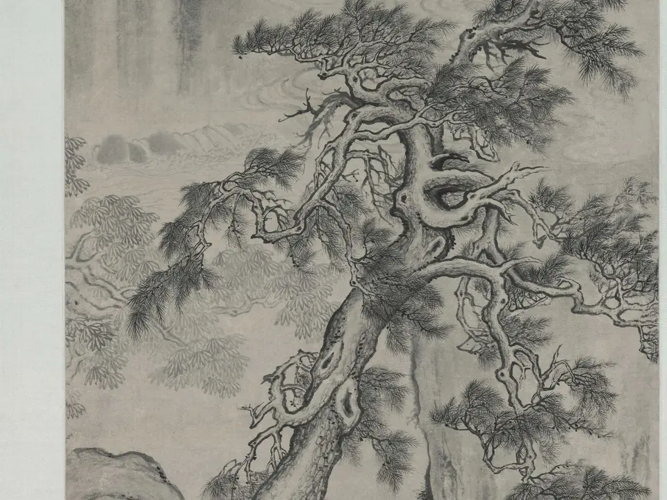 清代项圣谟《听松图轴》全幅,纸本水墨,138.5 × 60 cm