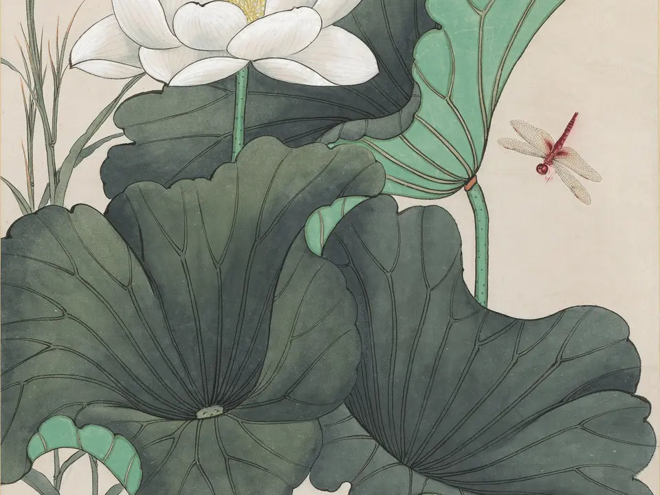 荷塘蜻蜓翠鸟图,作者于非闇,清末