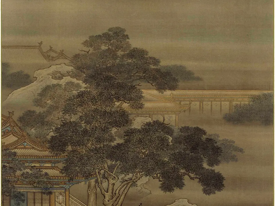 清代袁耀《汉宫秋月图》全幅,绢本设色