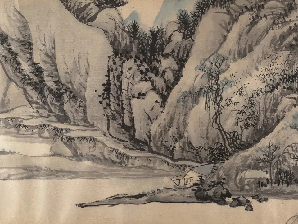 清代张赐宁《山水图卷》全幅，33.8 × 223 cm